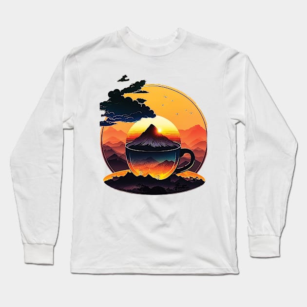 Cup of hot coffee in the morning Long Sleeve T-Shirt by Gold Turtle Lina